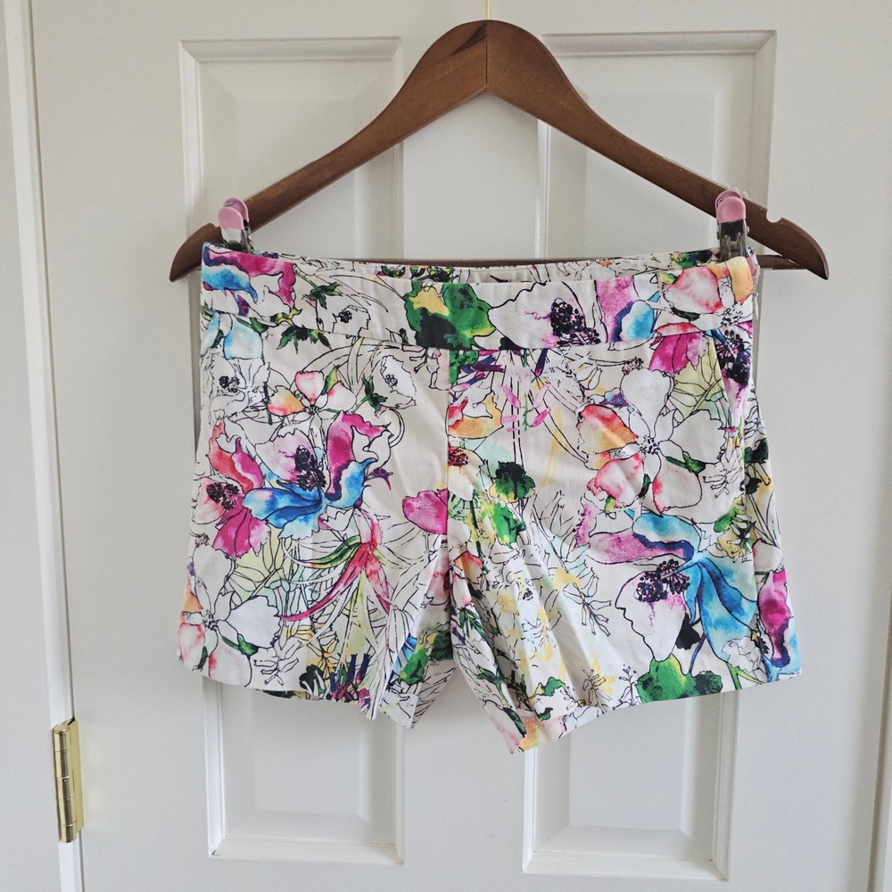 Express Womens Floral Watercolor Print Chino Shorts Multicolor Size 00